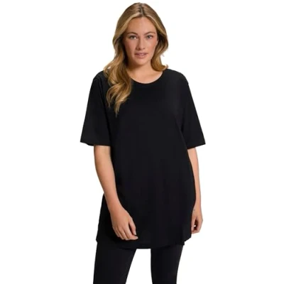 Abbildung von Ulla Popken, Damen, große Größen, Basic Shirt, Rundhals Schwarz 66 68
