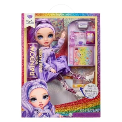 Abbildung von Rainbow High Sparkle and Shine Viola (Lila) 28 cm Modepuppe mit flüssigem Glitter in den Beinen; Einfach Schütteln, um sie zum Glitzern zu Bringen; Ideal für Kinder von 4 12 Jahren