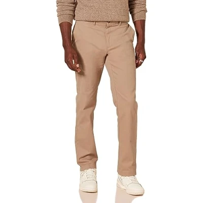 Abbildung von Amazon Essentials Herren Legere Stretch Chinohose mit schmaler Passform, Dunkles Khakibraun, 33W / 32L
