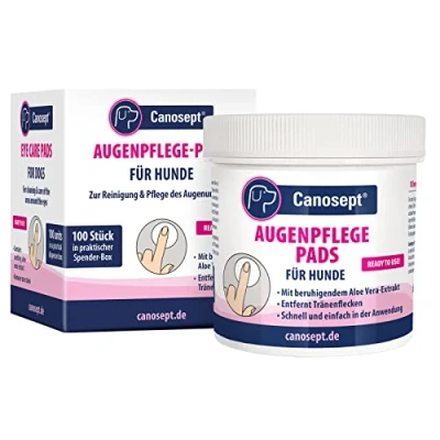 Abbildung von Canosept Augenpflege Finger Pads für Hunde 100 Stück Hund und Tränenfleckenentferner Augenreiniger mit beruhigendem Aloe Vera Extrakt, schonende Hundepflege