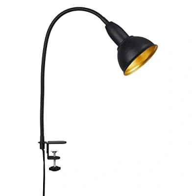 Abbildung von BRILONER Leuchten Retro Klemmleuchte, Leselampe inkl. Flexarm, An Ausschalter, 1x E14, max. 25 Watt, Metall, Schwarz Gold, 2603 015