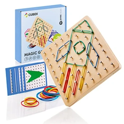 Abbildung von CUBIDI® Kreatives Montessori Holz Geoboard Für Unzählige Spannende Figuren Lernspielzeug das Räumliches Denken Fördert Motorikspielzeug, Geschenkidee Junge Und Mädchen Ab 3 4 5 Jahren