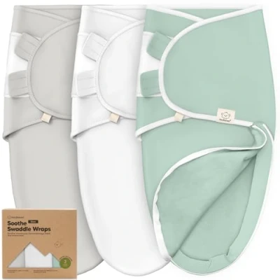 Abbildung von 3 Pack Pucksack Baby 6 monate Bio Baumwolle Pucktuch Baby, Ergonomische Schlafsack Neugeboren, Reißverschluss, Leicht zu wechselnde Babyschlafsack, Neugeborene Wickeltuch (Sage, L)