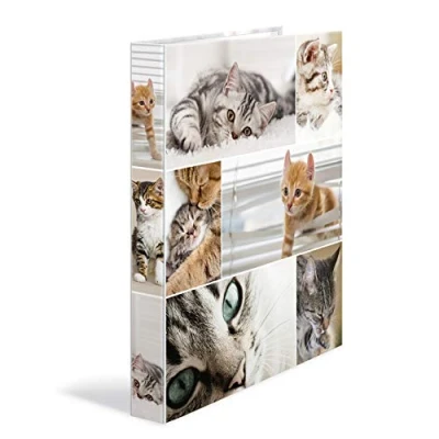 Abbildung von HERMA Ringbuch A4 Katzen, schmal, 2 Ringe, 35 mm breit, Kinder Ringordner mit Tier Motiv, bunter Ordner Innendruck für Jungen und Mädchen