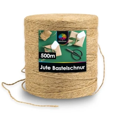 Abbildung von OfficeTree 500m Jutegarn 2mm Bastelschnur Kordel Natur Paketschnur Naturfaser Juteschnur Juteband für Gartenbedarf zum Geschenk verpacken Dekoration Jute Schnur basteln Twine
