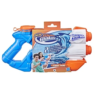 Abbildung von Super Soaker Twin Tide Wasserpistole doppelter Spritzpower Pump Funktion großer 1,4L Wassertank einfaches Auffüllen