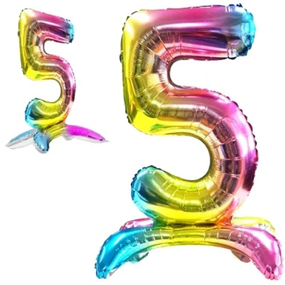 Abbildung von Luftballon 5. Geburtstag Zahl 5 Mehrfarbig Stehende Foil XXL Riesen Folienballon 82cm Geburtstagsdeko Ballon Deko zum Geburtstag.