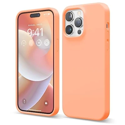 Abbildung von elago Schutzhülle für iPhone 14 Pro Max, Flüssigsilikon Hülle, Ganzkörper Schutzhülle, stoßfest, schlanke Handyhülle, kratzfestes weiches Mikrofaserfutter, 6,7 Zoll (Lachs)