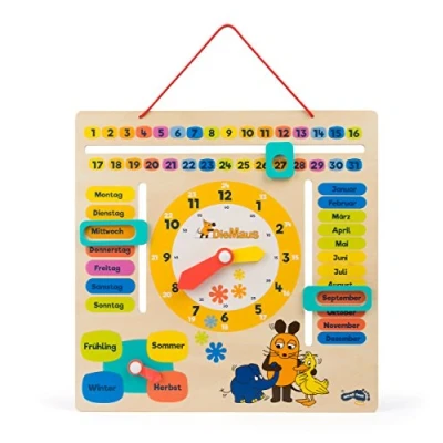 Abbildung von small foot Die Maus Lernuhr mit Kalender aus Holz, erklärt Datum, Jahreszeit und Uhrzeit, für Kinder ab 3 Jahren, 10496