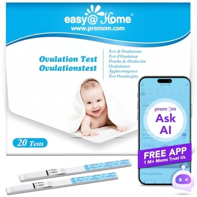 Abbildung von Easy@Home Ovulationstest 25 miu/ml: 20 Empfindlich Eisprung Teststreifen Fruchtbarkeitstest Kinderwunsch für Frauen Unterstützt durch die kostenlose Premom Ovulation APP LH