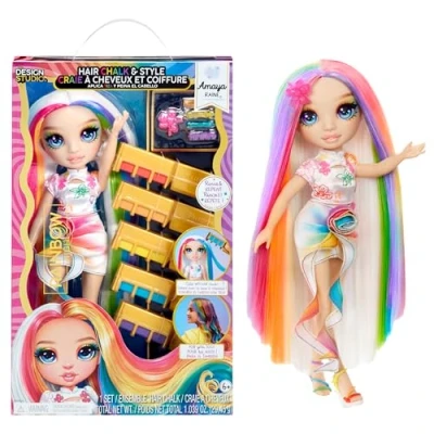 Abbildung von Rainbow High Hair Chalk &amp; Style Doll Amaya 28 cm Puppe in Regenbogenfarben, Auswaschbare Haarkreide, Färben, Stylen, Spielen, Ausspülen Wiederholen, für Kinder von 4 bis 12 Jahre