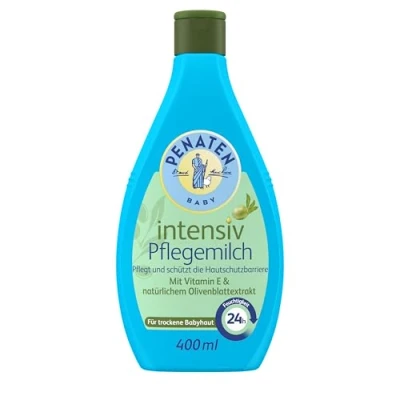Abbildung von PENATEN Intensiv Pflegemilch (400 ml), intensive &amp; schnell einziehende Baby Bodylotion in recycelbarer Flasche spendet 24h Feuchtigkeit, schützt pflegt mit Vitamin E natürlichem Olivenblattextrakt