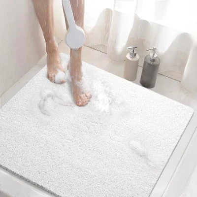 Abbildung von HITSLAM Duschmatte rutschfest, 60x60cm Badewannenmatte rutschfest mit Ablauf, Weiche PVC Luffa Antirutschmatte Badewanne, Schnell Trocknende Badematte, Weiß