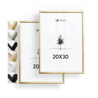 Abbildung von Heimlich® Bilderrahmen 20x30 cm, Aluminium Metall, Gold, 2er Pack Kleiner Rahmen für Urkunden und Zertifikate mit Folienabdeckung Zur Wandmontage oder Tischmontage