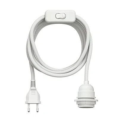 Abbildung von ledscom.de Textilkabel LEKA, Stecker, Schalter, weiß, 3 m, Lampen Fassung, 1x E27 max. 60W