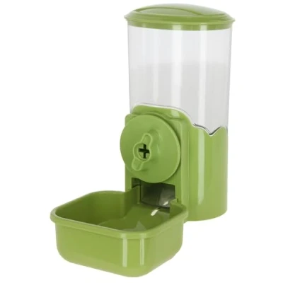 Abbildung von Kerbl Pet Futterspender 1000 ml, Für Kaninchen und Kleintiere, Gitterbefestigung, Automatisches Nachrutschen, Robust, GrünTransparent, 11x20x20 cm