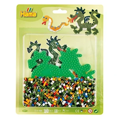Abbildung von Hama Perlen 4211 Set Drache mit ca. 1.100 bunten Midi Bügelperlen Durchmesser 5 mm, Stiftplatte, inkl. Bügelpapier, kreativer Bastelspaß für Groß und Klein