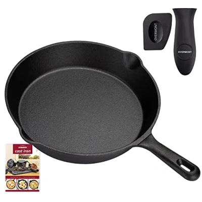 Abbildung von OVERMONT Grillpfanne Gusseisen mit Griff Gusseisenpfanne 25CM Voreingebrannte Steakpfannen Bratpfanne Cast Iron Pan für Gasgrill Backofen Kohlegrill