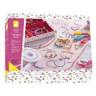 Abbildung von Janod Set zum Basteln von 13 Freundschaftsarmbändern Les Ateliers Bijoux für kreative Freizeitbeschäftigungen Kinder Entwicklung Feinmotorik und Kreativität Ab 8 Jahren, J07939