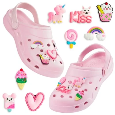 Abbildung von CityComfort Clogs Kinder, Gartenschuhe Sommerschuhe Mädchen mit Anhängern (Rosa, 31/32 EU)