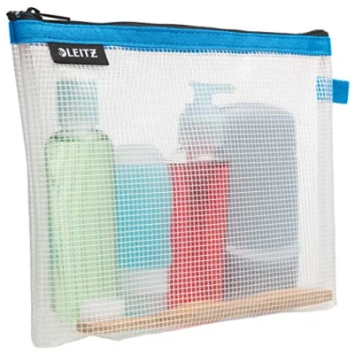 Abbildung von Leitz WOW Reise Zip Kulturbeutel, durchsichtig, Wasserabweisend, Idealer Kosmetikbeutel für Reisen und im Handgepäck, Maße (BxHxT): 24 x 17 3 cm, Blau, 40140036