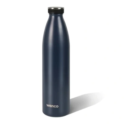 Abbildung von wenco Trinkflasche Edelstahl 1l / 1000ml isoliert und auslaufsicher für kalte heiße Getränke auch als Thermoskanne verwendbar BPA frei blau, Dunkelblau