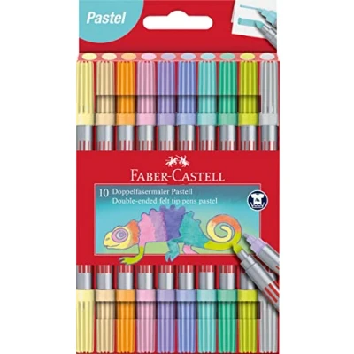 Abbildung von Faber Castell 151112 Filzstifte Set Pastell, 10 Doppelfasermaler für Kinder und Erwachsene