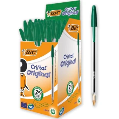 Abbildung von BIC 8373629 Kugelschreiber Cristal Medium, 50 Kulis in Grün fürs Büro, Strichstärke 0,4 mm, Dokumentenecht, 1 Stück (50er Pack)