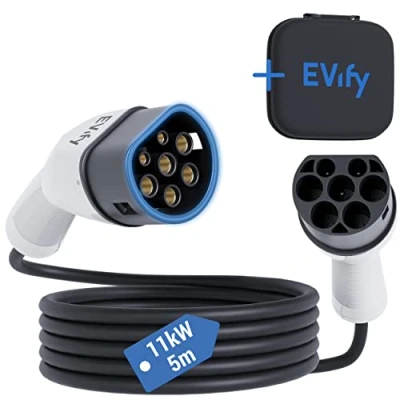 Abbildung von EVify Typ 2 Ladekabel 11kW 5M 16A für Elektroauto &amp; Hybrid inkl. Kabeltasche Kabel 3 phasig EV PHEV geeignet alle E Autos Modell S X Y, ID3, ID4, ID5