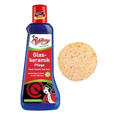 Abbildung von POLIBOY Glaskeramik Pflege Keramikpflege Mit Einbrennschutz Kochfeldreiniger für 1x 200 ml Schwamm Made in Germany