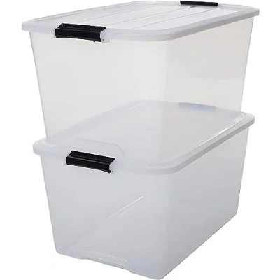 Abbildung von Iris Ohyama Aufbewahrungsbox mit Deckel, 45L, 2er Set, Transparent, Schnappverschlüsse Griffen, Stapelbar, Stark &amp; Langlebig, Für Kleidung, Garage, Zuhause, Büro, Plastikbox, Lagerung TB 45