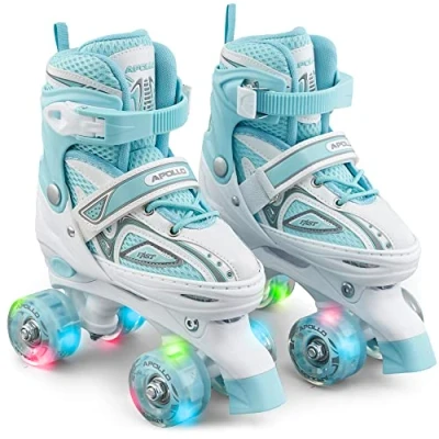 Abbildung von Apollo Super Quad X Pro verstellbare Rollschuhe für Kinder komfortable, größenverstellbare LED Roller Skates Mädchen und Jungen Größen 31 42