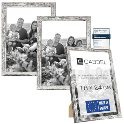 Abbildung von CABBEL Doppelpack (3er Set) 3X Bilderrahmen 18x24 cm, Birke, stabiles MDF Holz Rahmen, bruchsicherem Plexi Glas, zum Aufhängen &amp; Aufstellen, ideal für Fotos/Bilder/Collage