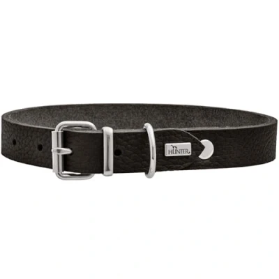 Abbildung von HUNTER Hundehalsband Grenada aus Leder, Farbe: Schwarz, handgefertigt in Deutschland, für Training und Alltag, robust, komfortabel, Schlichtes, Elegantes Design, Größe: S, Umfang: 33 39 cm