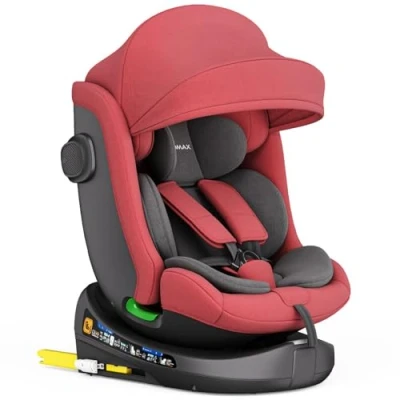 Abbildung von Kindersitz 360 drehbar mit Isofix, ECE R129, 0 36 kg, verstellbar, neigbar, atmungsaktiver Bezug, 5 Punkt Gurt, Top Tether, Autokindersitz für Babys &amp; Kinder 12 Jahre, Farbe:Schwarz/Rot