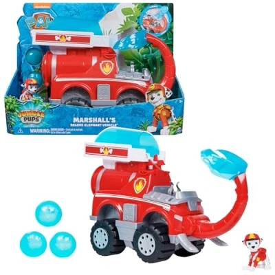 Abbildung von PAW PATROL Jungle Pups Großes Elefanten Fahrzeug mit Wasser Abwurf (Deluxe Fahrzeug) und Marshall Hero Figur, Spielzeug für Kinder ab 3 Jahren