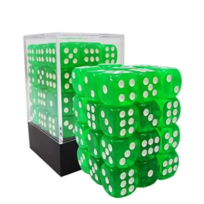 Abbildung von Bescon 12mm 6 Sided Dice 36 in Brick Box, Six Die (36) Block of Dice, Translucent Green with White Pips