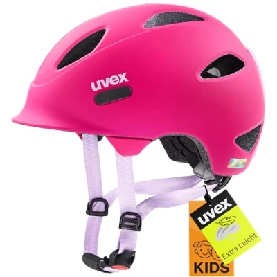 Abbildung von uvex oyo leichter Fahrradhelm für Kinder individuelle Größenanpassung erweiterbar mit LED Licht berry purple matt 50 54 cm