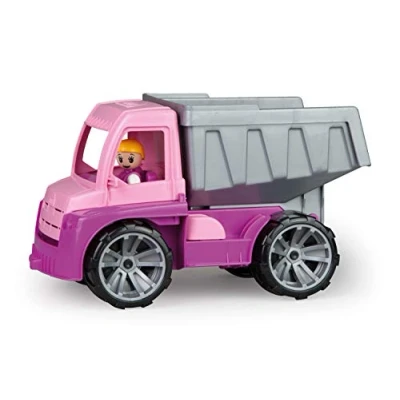Abbildung von Lena 04451 TRUXX Kipper Pink, Fahrzeug ca. 27 cm, Muldenkipper LKW mit vollbeweglicher Spielfigur, robuster Kipplaster, Mulde kippbar, Spielfahrzeug für Mädchen ab 2 Jahre in rosa, lila