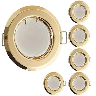 Abbildung von HCFEI Flache LED Einbaustrahler ultra flach Gold farbig rund mit Spot Modul 230V I 3W 320Lumen 120Abstrahlwinkel Dimmbar 53 70mm Einbauloch Einbauleuchte (6er Warmweiß)