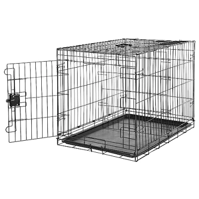 Abbildung von Amazon Basics Zusammenklappbarer Hundekäfig aus Metalldraht mit Bodenschale, Einzeltür, schwarz, L 91 x B 58 H 64 cm