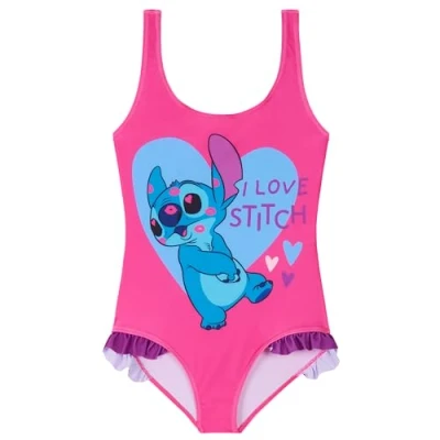 Abbildung von Disney Badeanzug Mädchen, Einteiliger Schwimmanzug Badekleidung Geschenke für Mädchen (Rosa Stitch, 9 10 Jahre)