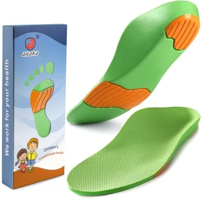 Abbildung von Ailaka Orthopädische Einlegesohlen Kinder, Schuheinlagen Kinder für Plattfüße,Fersensporn,Plantar Fasziitis,Metatarsalgie Grün