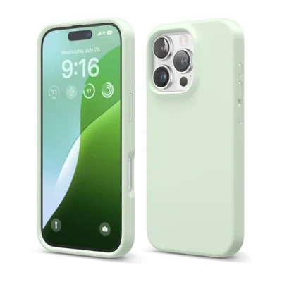 Abbildung von elago Premium Liquid Silikon Hülle Kompatibel mit iPhone 16 Pro Hülle, Ganzkörper Handyhülle, Stoßfest, Schlanke Kratzfester weicher Mikrofaser Innenfutter, 6.3 Zoll (Soft Mint)
