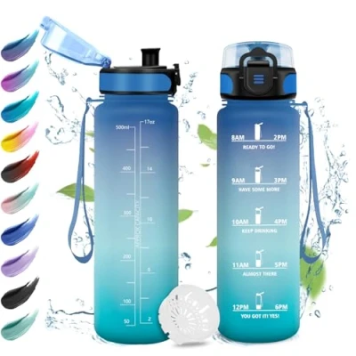 Abbildung von Trinkflasche Kinder 500ml, Wasserflasche mit Filte, Auslaufsicher Kohlensäure Geeignet, Motivierende Zeitmarkierung, für Yoga, Schule, Camping, Kinder, Büro