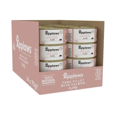 Abbildung von Applaws Natural Wet Adult Katzenfutter, Thunfischfilet und Lachs in Gelee 70g Dose (Packung mit 24) Thunfisch