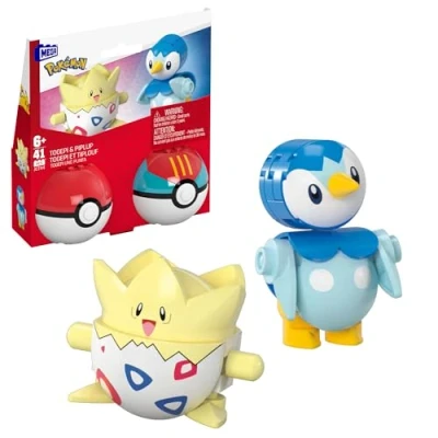 Abbildung von MEGA Pokémon Actionfigur Bauspielzeug Set, Pokéball 2er Pack, Togepi und Plinfla mit 41 Teilen, für Kinder, JCT44