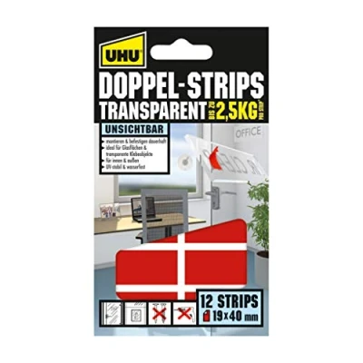 Abbildung von UHU Doppelstrips Transparent,Transparente doppelseitige Klebe und Montage Strips, 12 Strips