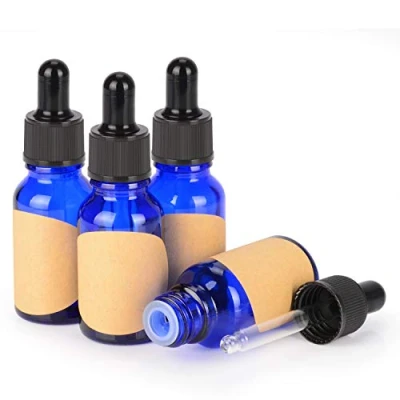 Abbildung von stonylab 15 ml (0,5 oz) 4er Pack Glas Tropfflasche, Blau Leere Glasflasche mit Kegelförmigem Glastropfer, Innenstöpsel und Etikett für Ätherische Öle, Aromatherapie Düfte