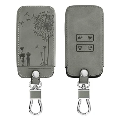 Abbildung von kwmobile Autoschlüssel Hülle kompatibel mit Renault 4 Tasten Smartkey (nur Keyless Go) Kunstleder Schutzhülle Schlüsselhülle Cover Pusteblume Love Grau